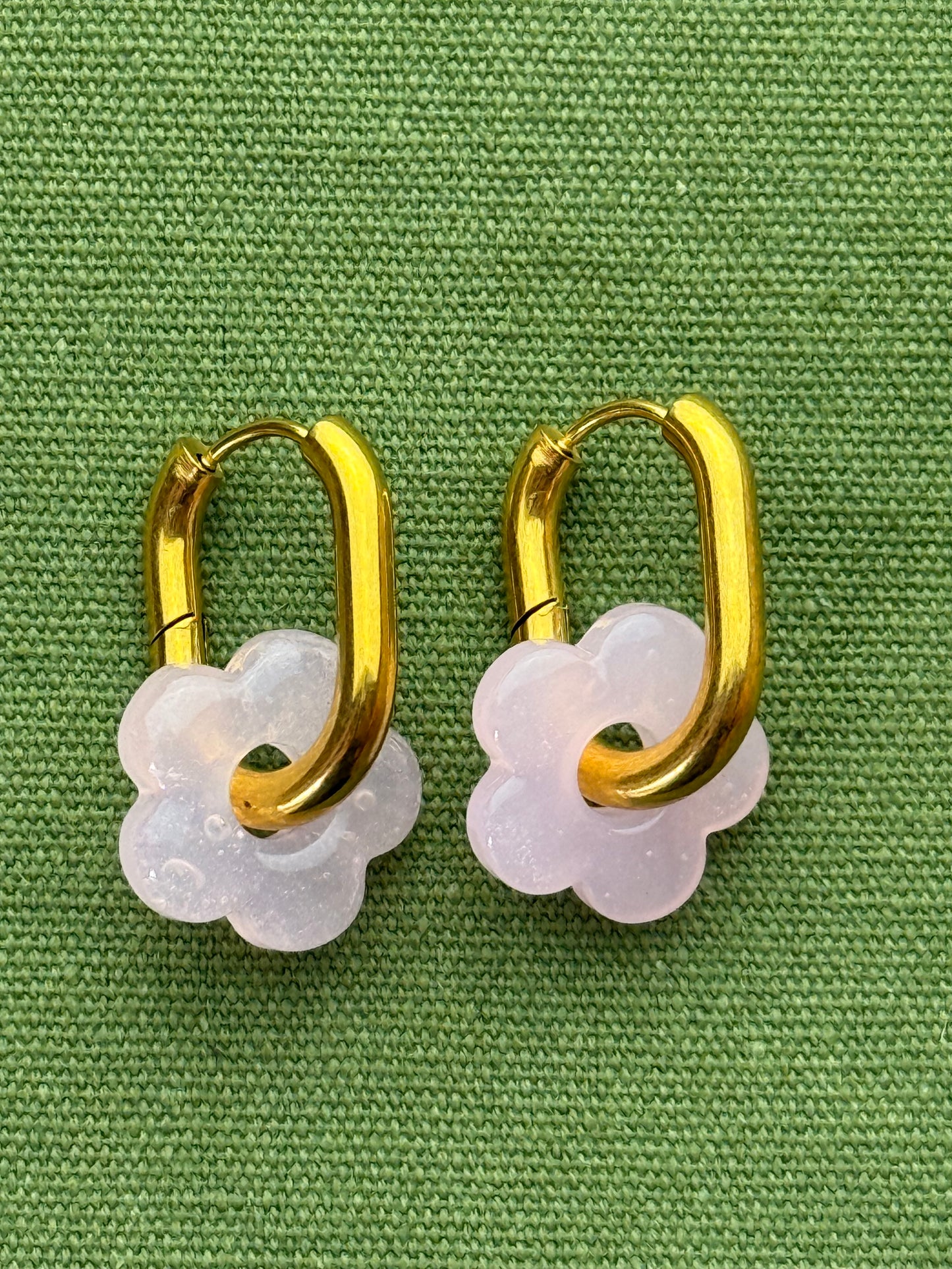 Glass flower golden stainless steel earrings