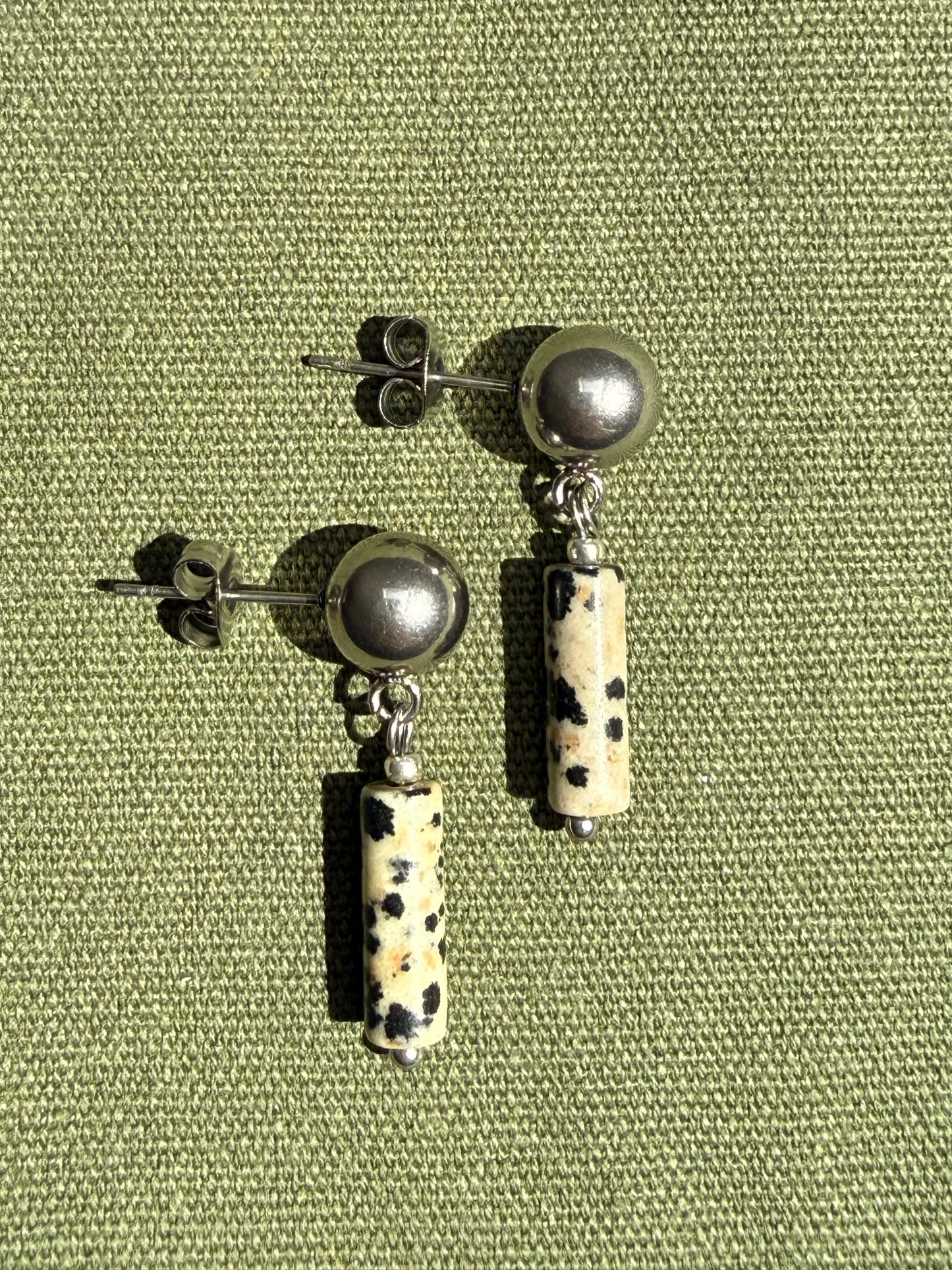 Minimalist stainless steel earrings with jasper