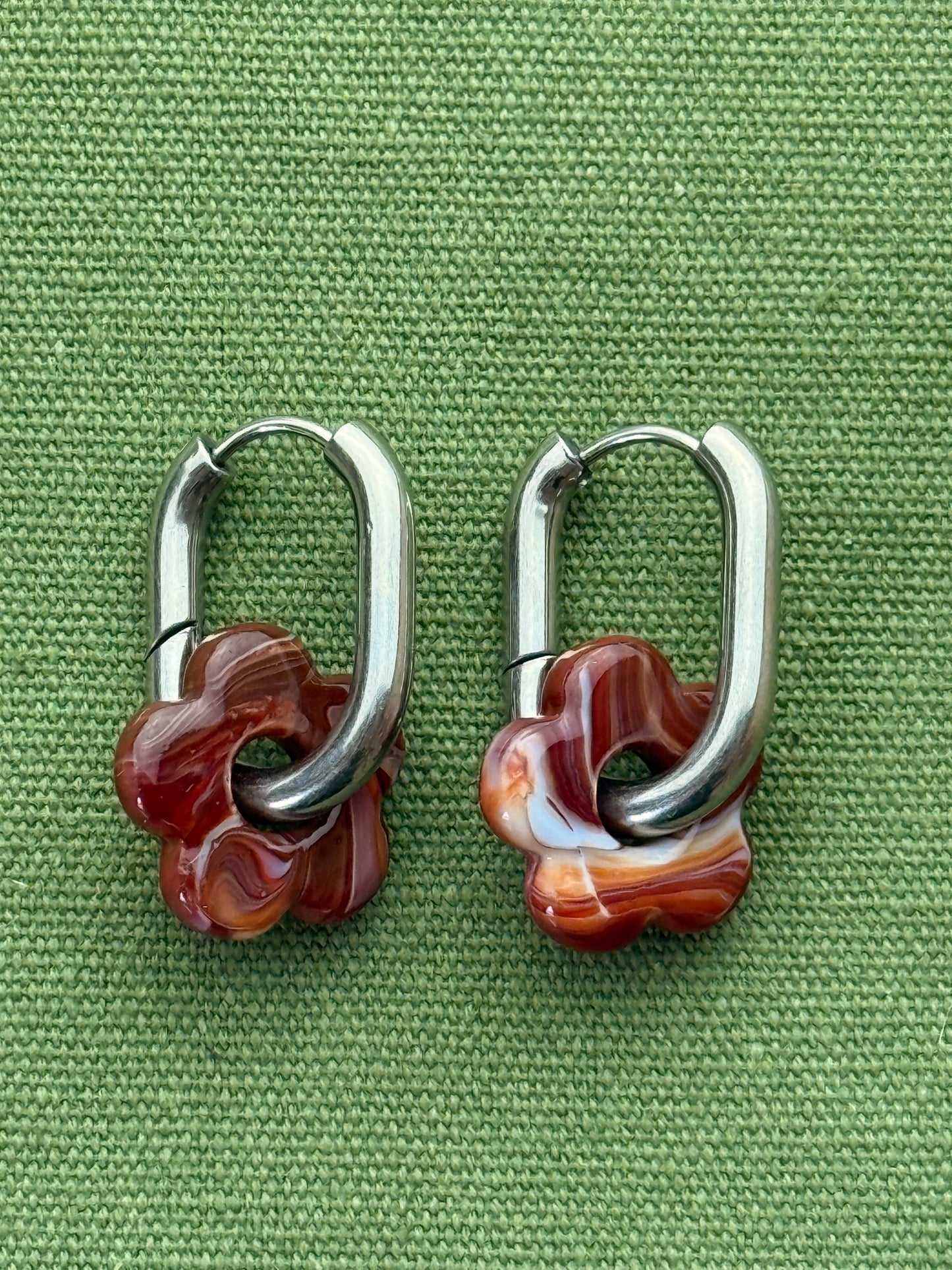Glass flower silver stainless steel earrings