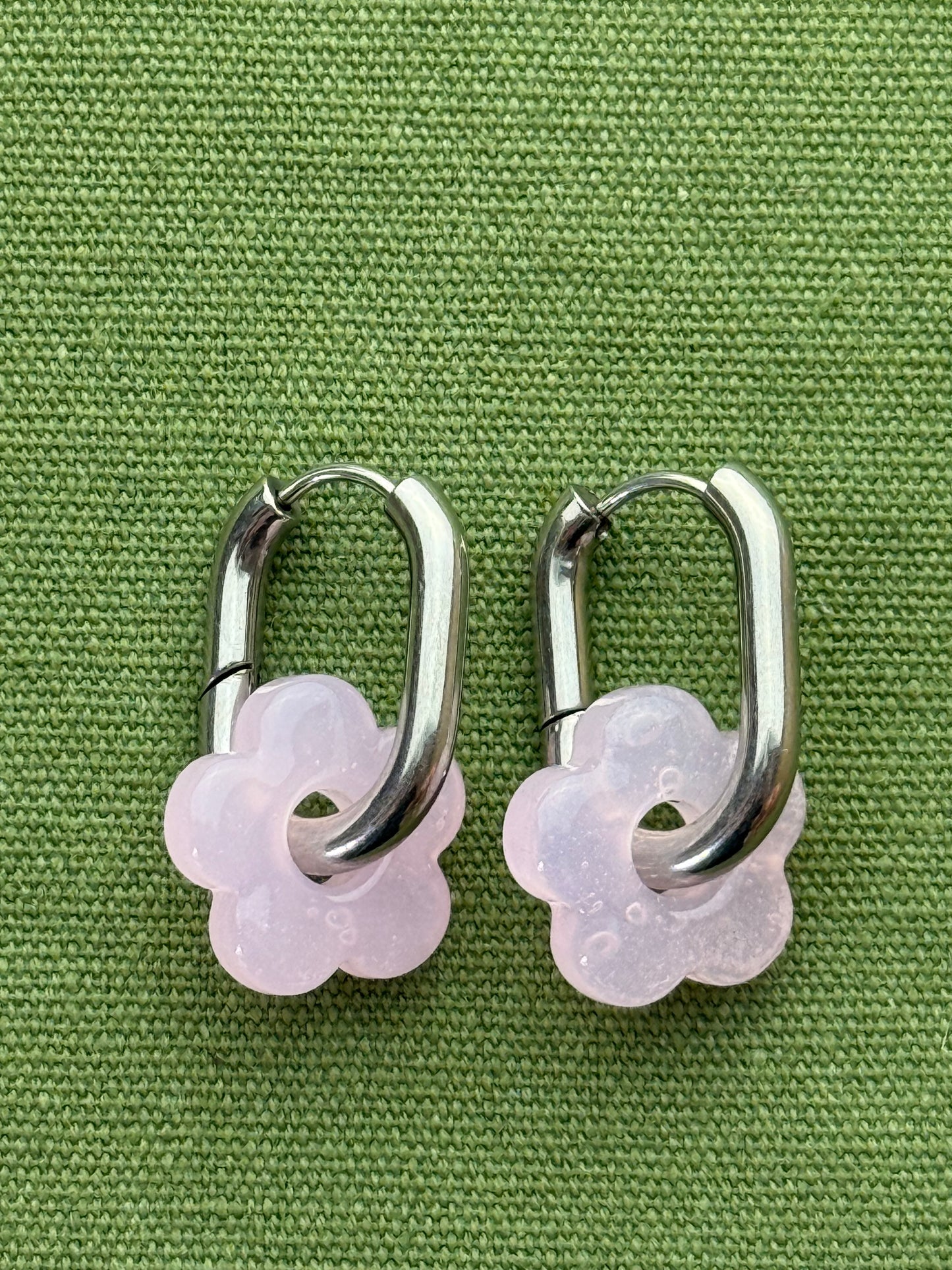 Glass flower silver stainless steel earrings