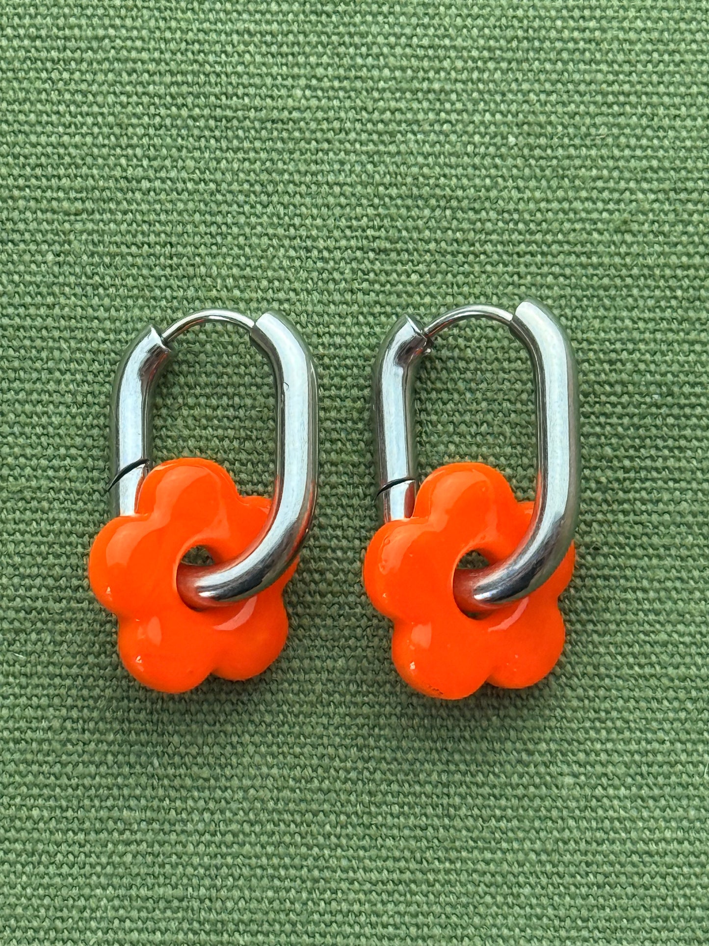 Glass flower silver stainless steel earrings