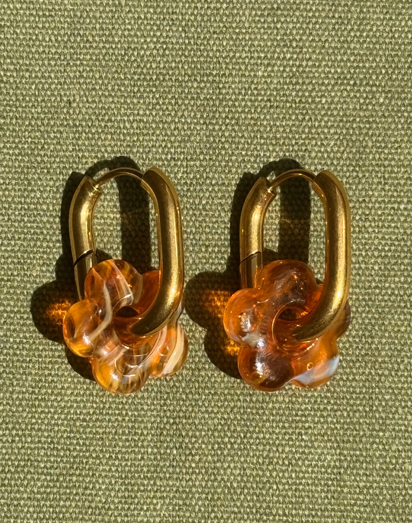 Glass flower golden stainless steel earrings