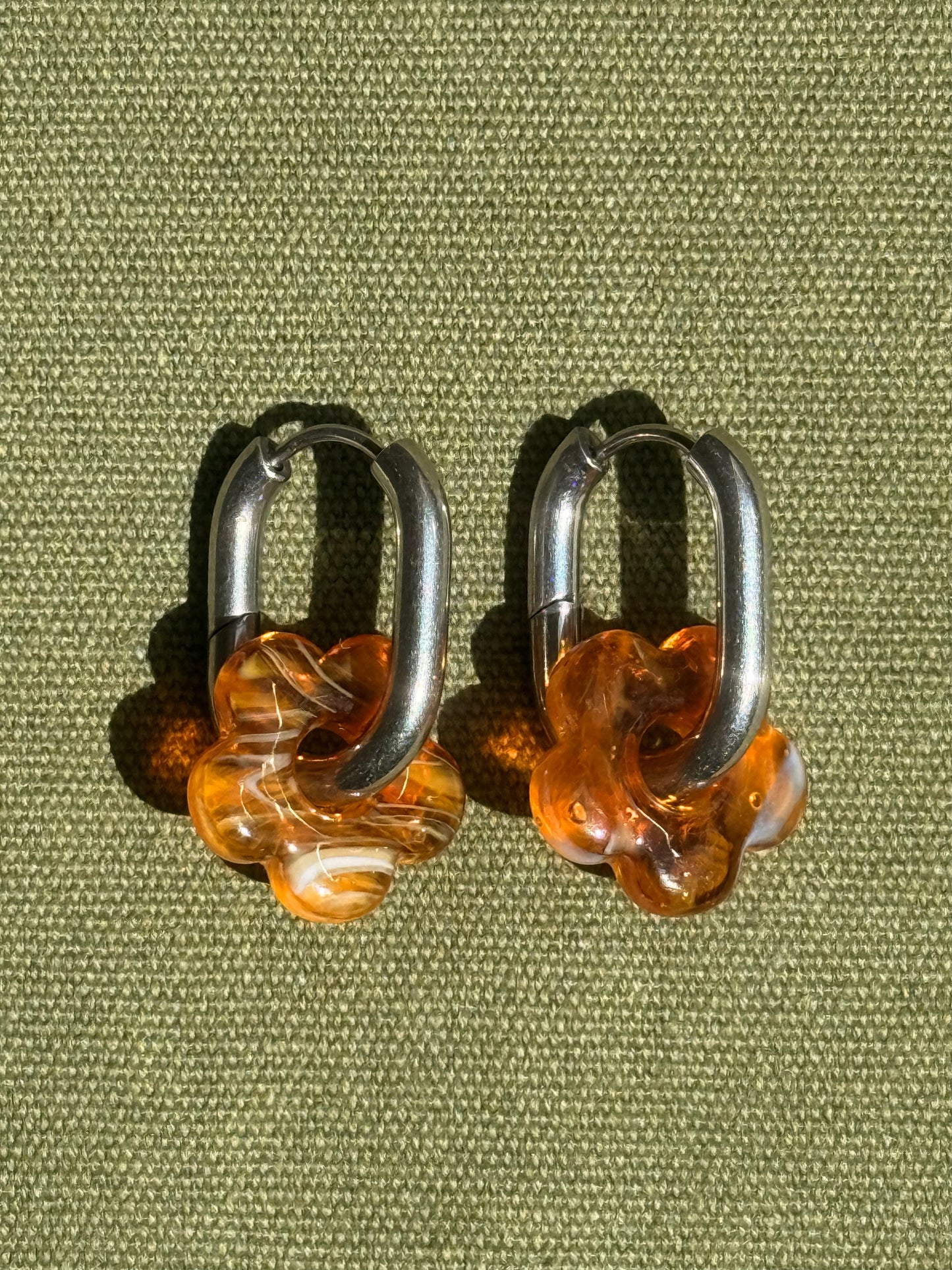 Glass flower silver stainless steel earrings