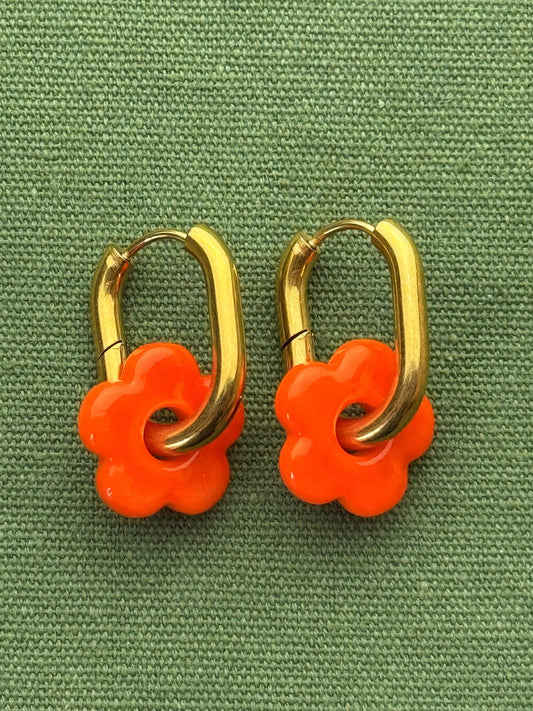 Glass flower golden stainless steel earrings - Pig&Beads